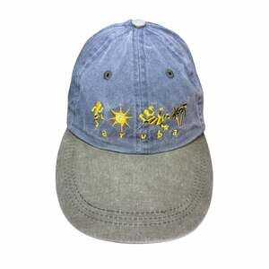 Aruba Souvenir Embroidered Vacation Washed Denim and Olive Dad Baseball Hat Cap